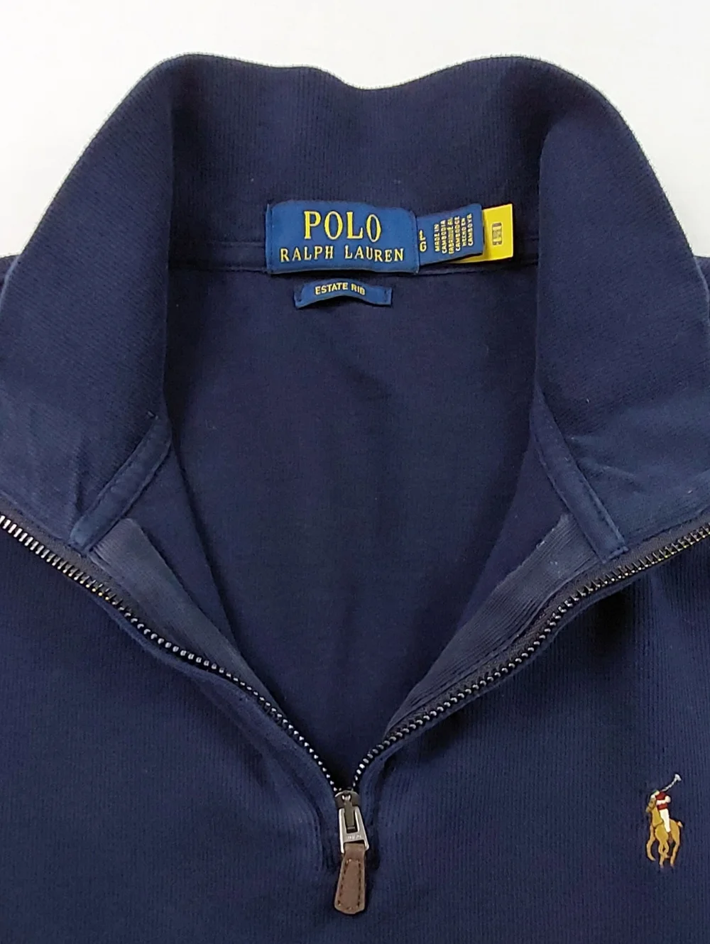Polo Ralph Lauren Estate Rib Shirt Mens Large Blue 1/4 Zip Pullover Long Sleeve